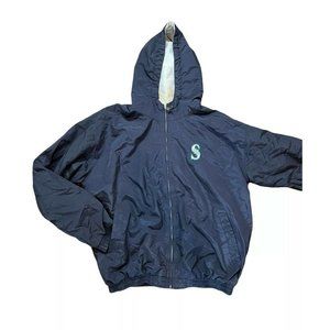 Seattle Mariners Blue Black MLB Full Zip Windbreaker Pocket Jacket Size Medium